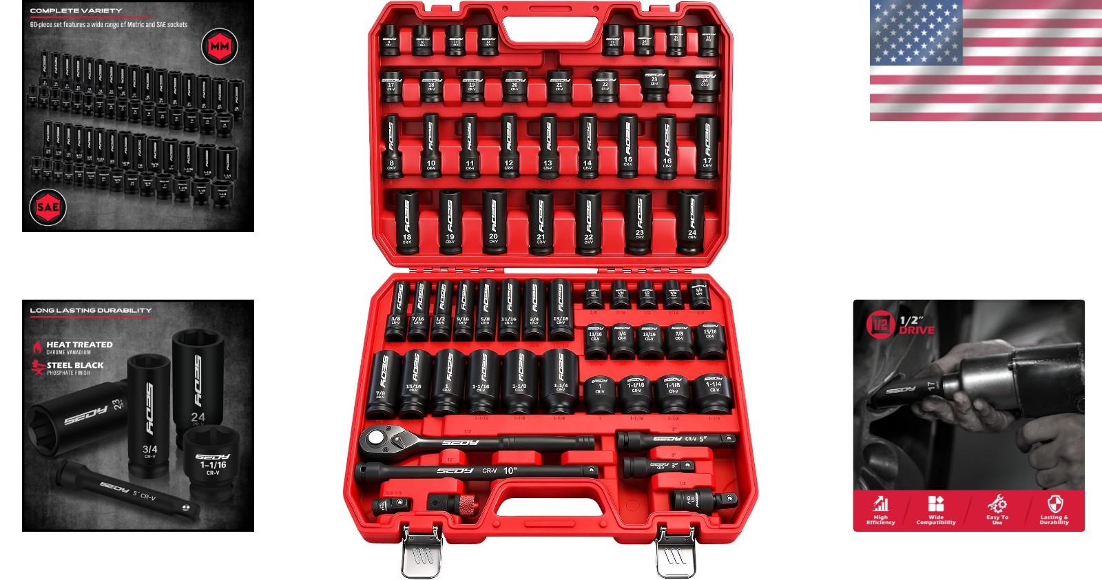 Complete 1/2″ Drive Socket Set with Ratchet Handle