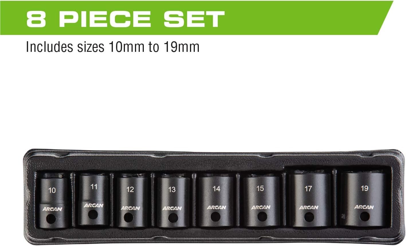 Arcan 3/8″ Drive 8 Piece Metric Impact Socket Set 10mm – 17mm AS2388M