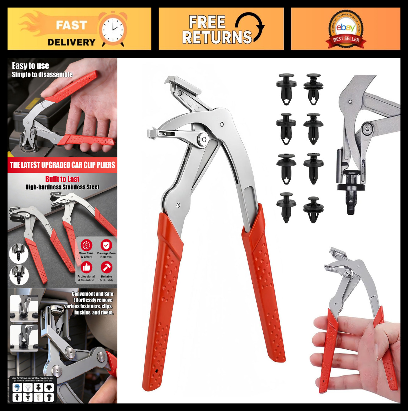 Car Trim Removal Tool Set, Spring-Loaded Fastener Remover, Non-Slip Grip Pliers