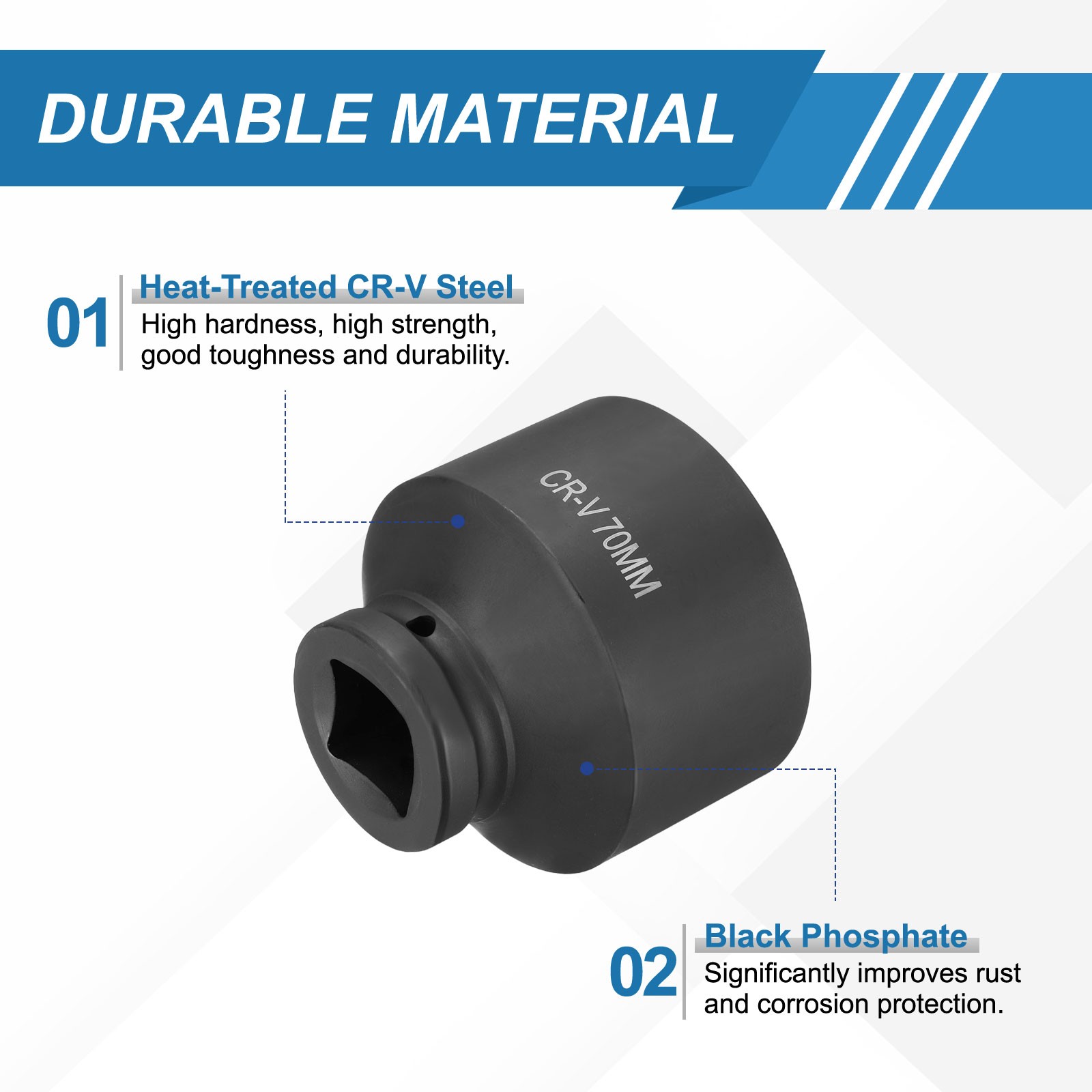 1 Inch Drive 70mm 6 Point Impact Socket Chromium Vanadium Steel