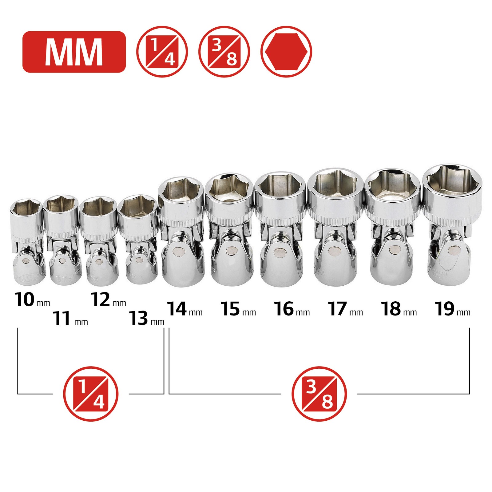 Ingersoll Rand 10 Piece 6 Point Metric Universal Joint Socket Set – 752035X