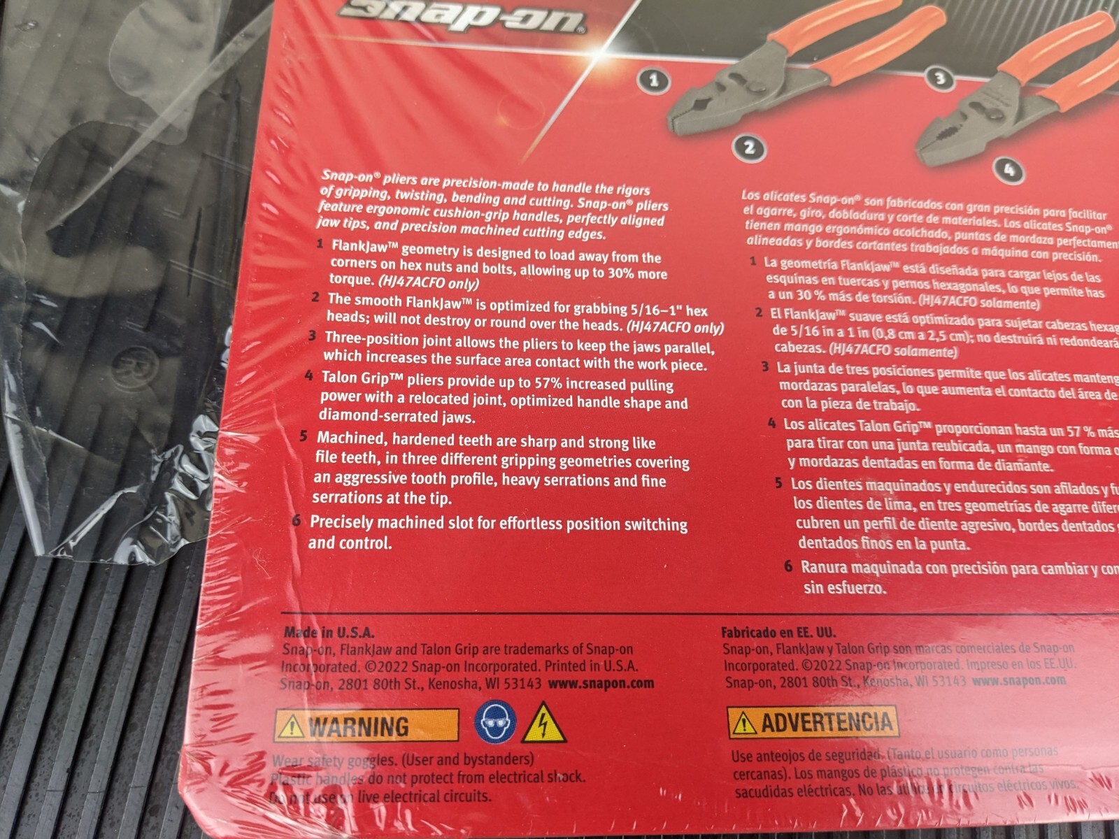 #ba861 Snap-on Tray for USA ORANGE 3pc Soft Grip Slip Joint Pliers PL347ACFO