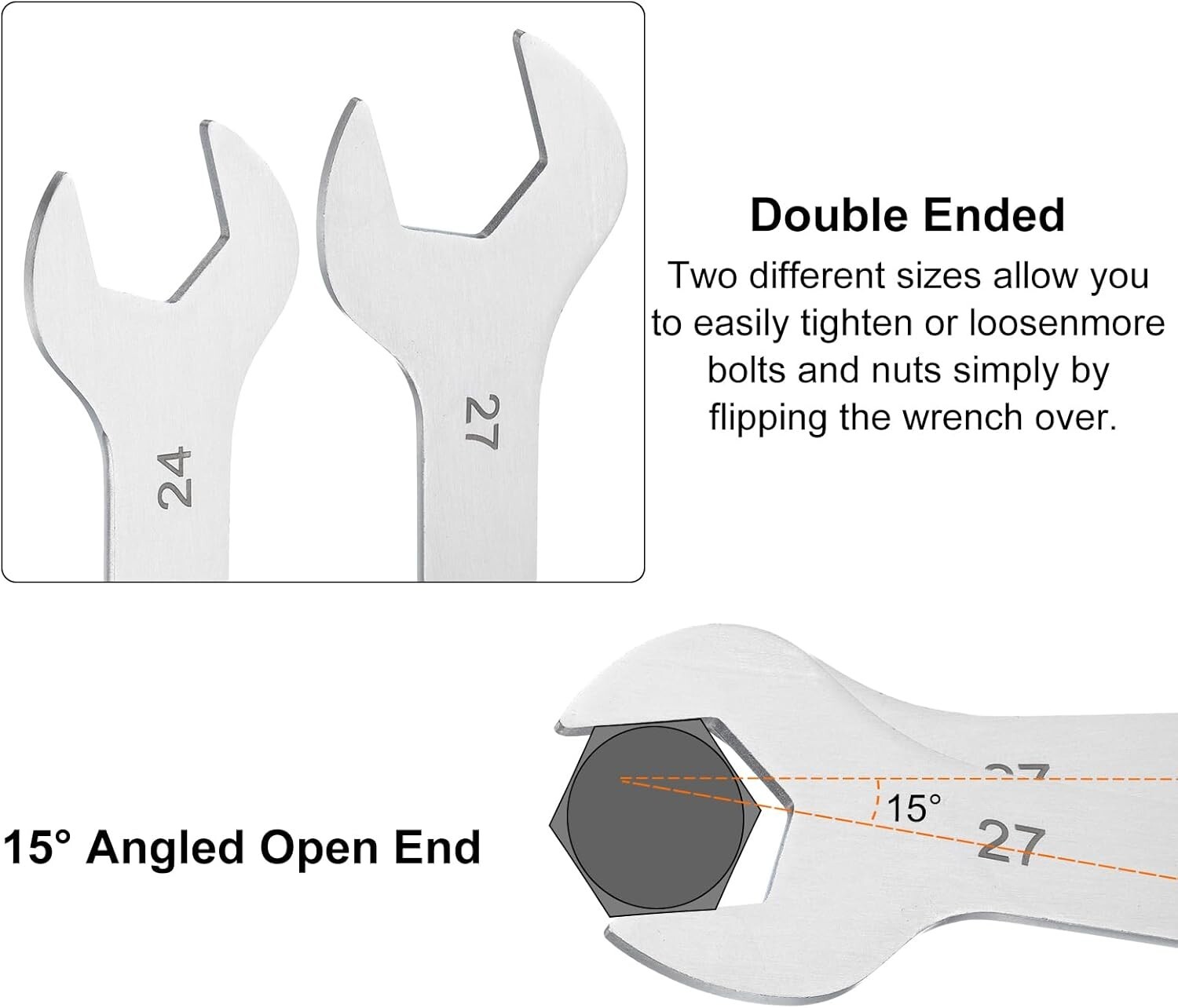 Thin Open End Wrench 24mm x27mm Metric Sandblasting Plated 3cr13 Stainless Steel