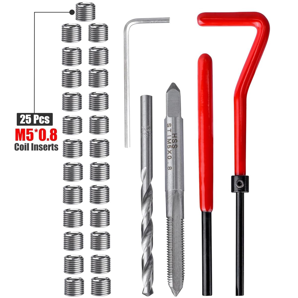 Wolfride 30PCS M5 Thread Repair Kit x 0.8mm Helicoil Insertion Tool…