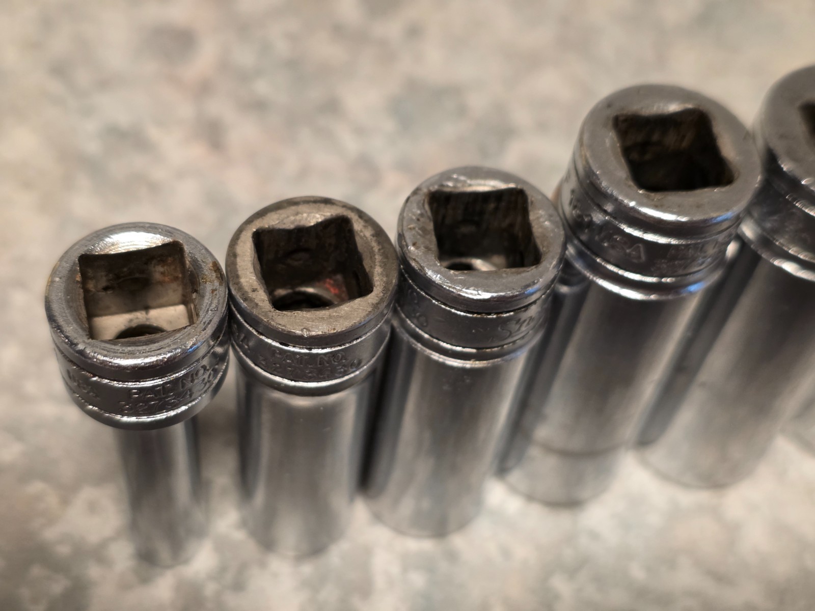 10Pc Snap On Underline DEEP SAE 1/4″-7/8 Socket Set Lot 12-PT 3/8” Drive w/rail