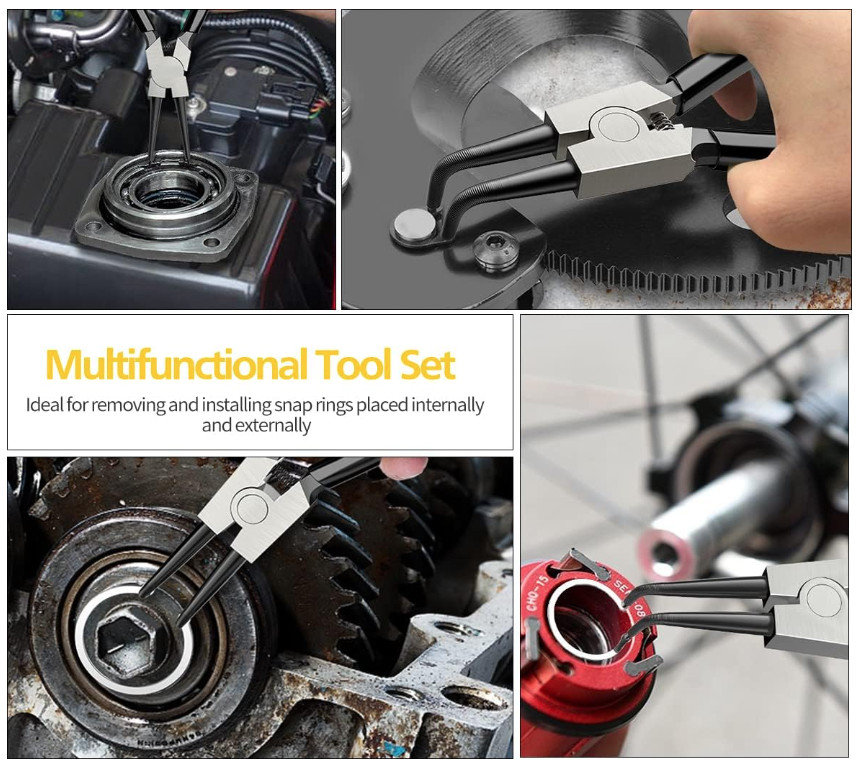 Snap Ring Pliers Set, 4pcs 7″ Internal/External Circlip Pliers Kit