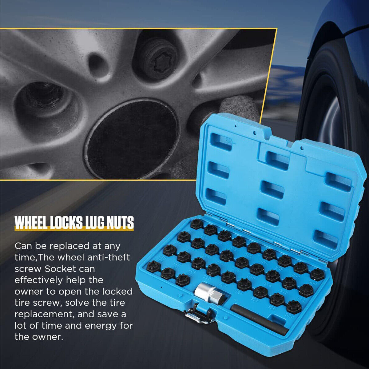 32pcs Wheel Lock Anti-Theft Screw Lug Nut Removal Key Socket for Mercedes-Benz