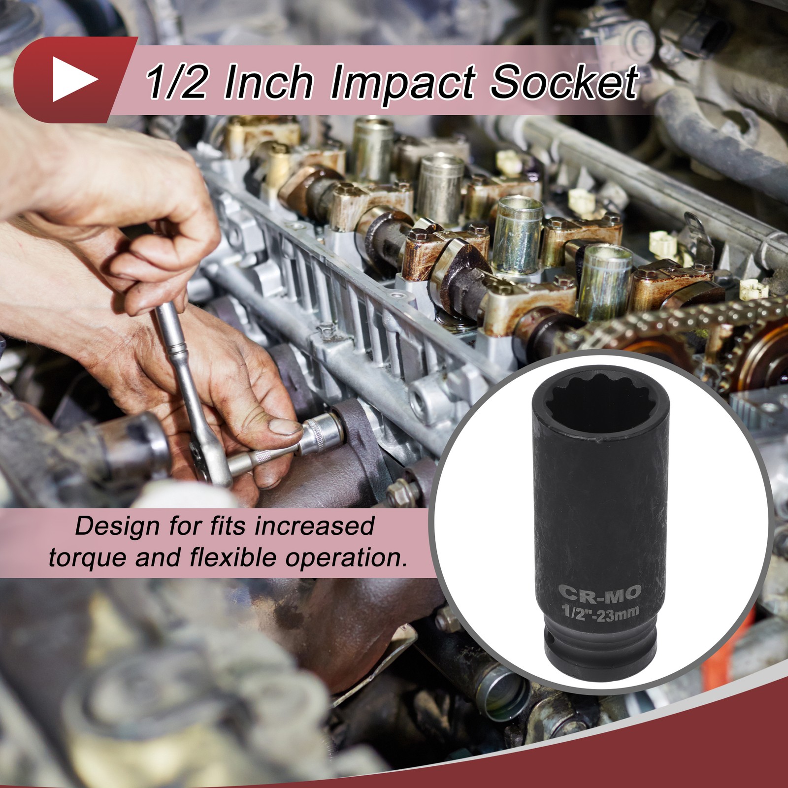 Universal 1/2 Inch Drive Impact Socket 23mm 12 Point High Carbon Steel 1 Pcs