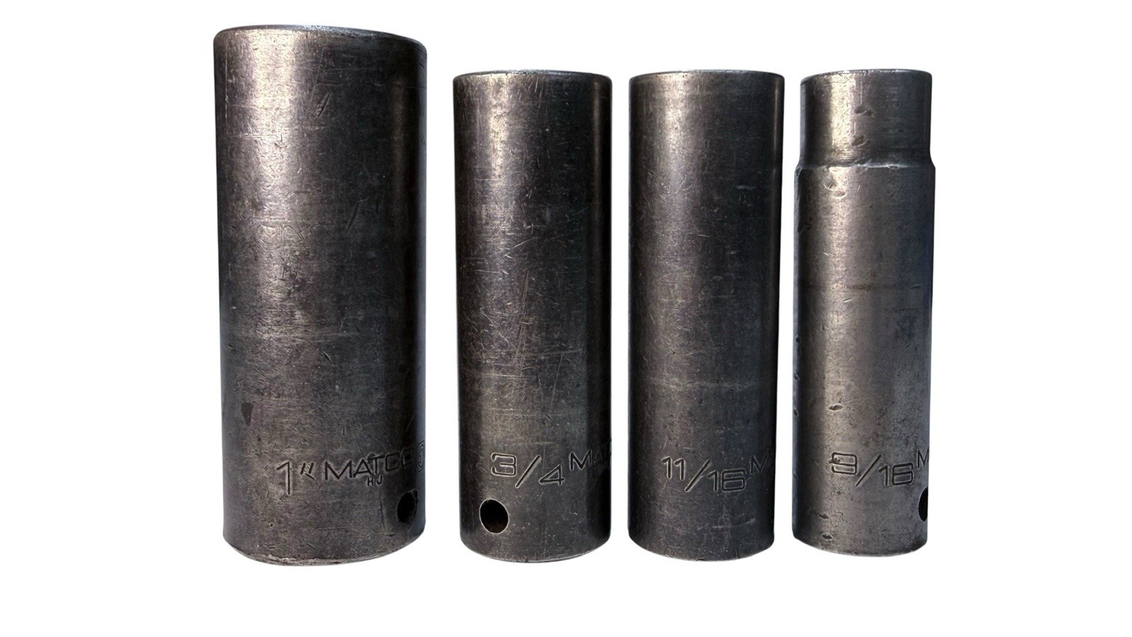 Matco 1/2” Drive Deep Impact Socket Set 6 Point Lot Of 4 1” 3/4” 11/16” 9/16”