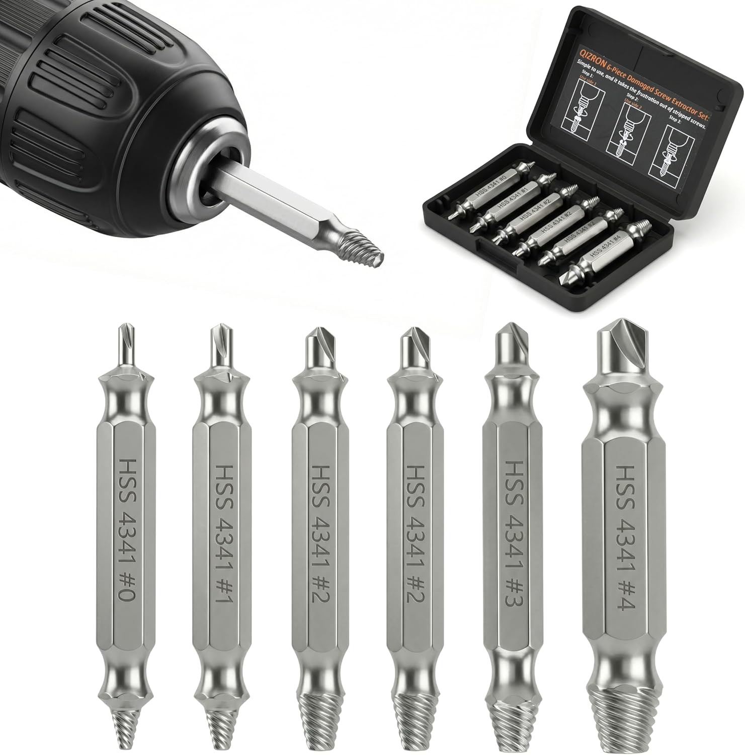 Damaged Screw Extractor Set, 6-Piece, Easy Out Remover for Stripped Screws