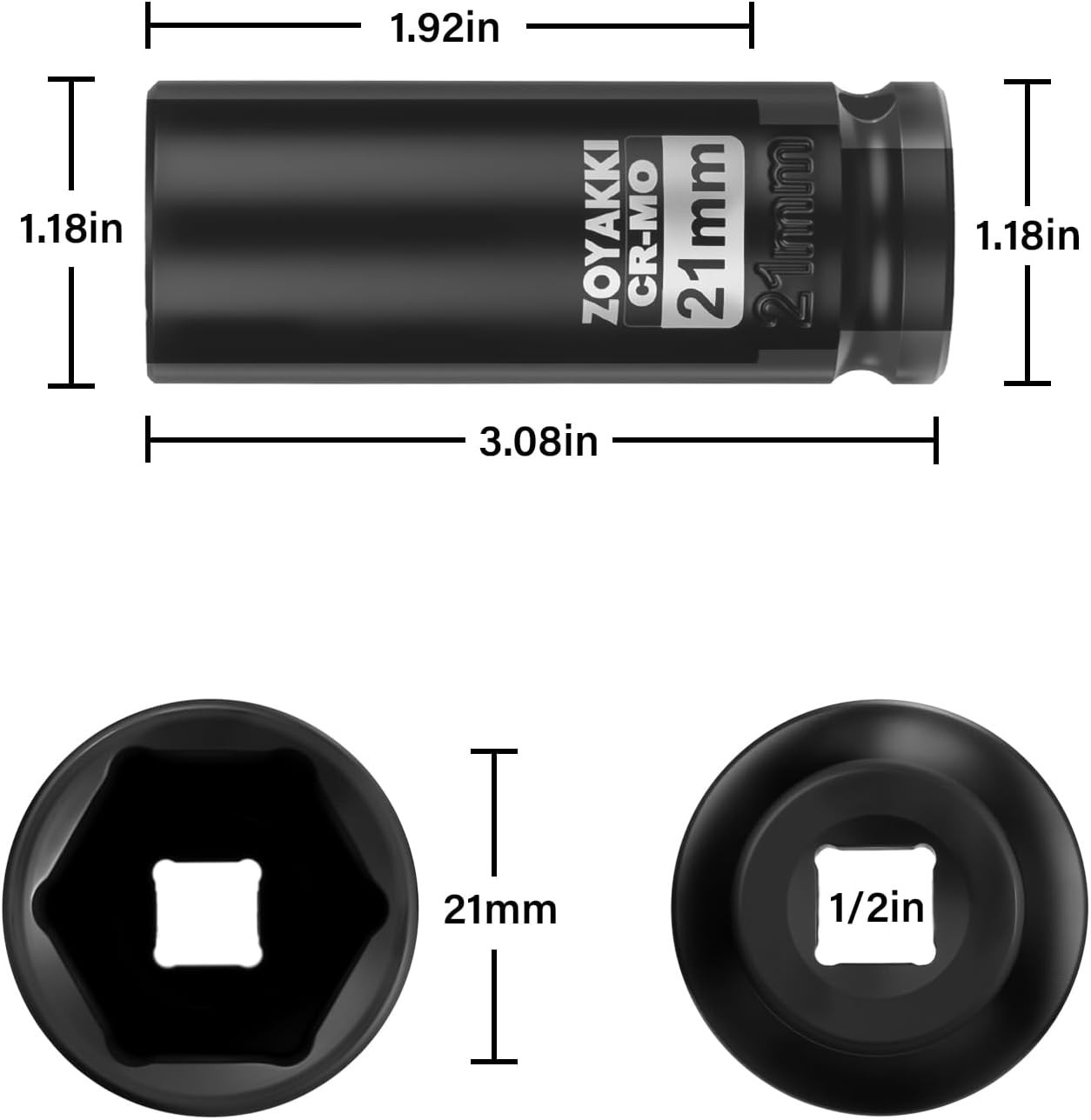 Corrosion-Resistant 21mm Deep Impact Socket – 1/2″ Drive Heavy-Duty Tool