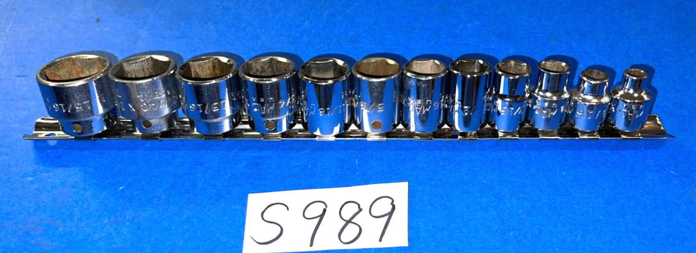MAC TOOLS 12 PIECE 3/8 DRIVE SAE SHORT CHROME SOCKET SET 6 POINT 1/4 TO 15/16