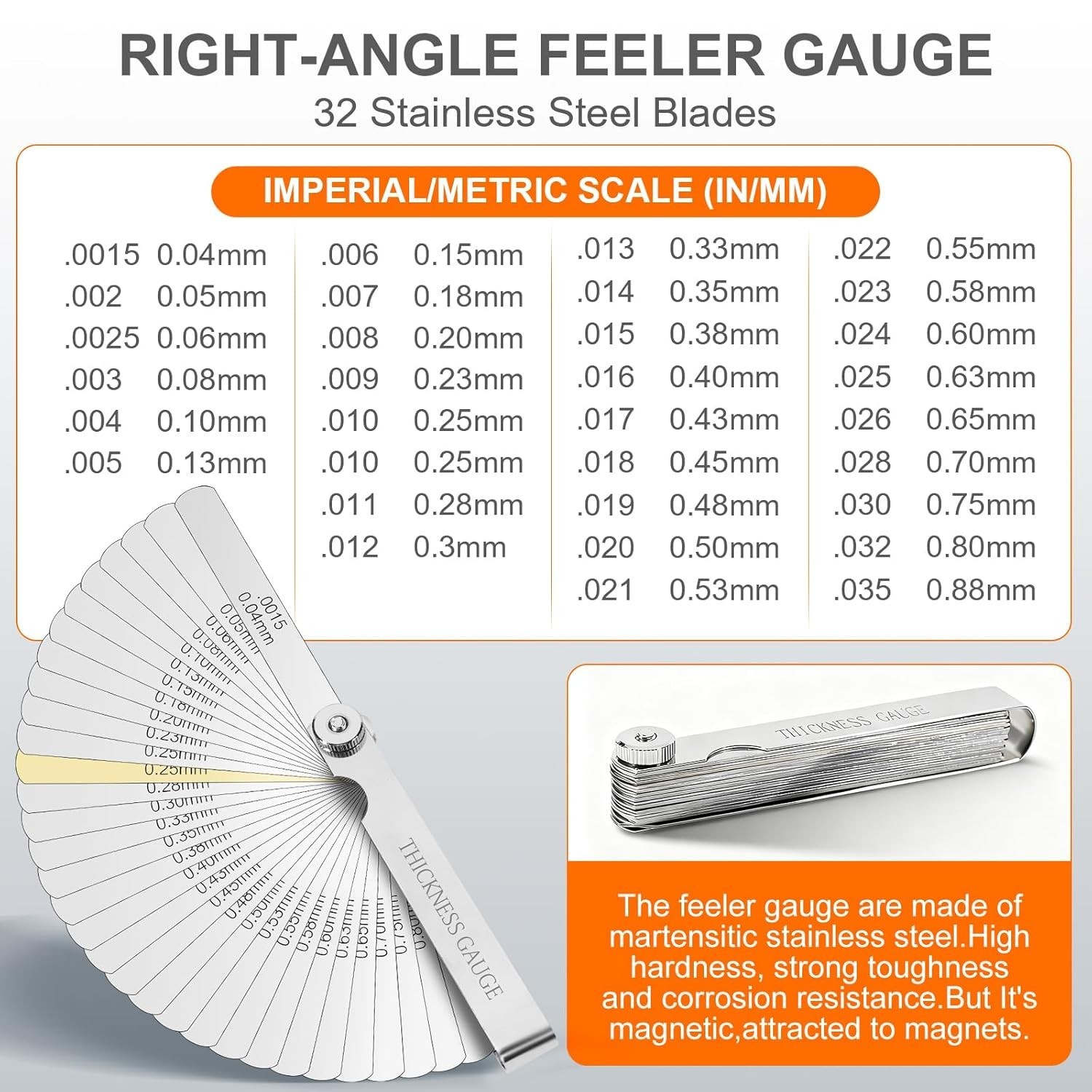 2Pcs Stainless Steel Feeler Gauge Set,32 Straight Blades Feeler Gauge16 Piece…