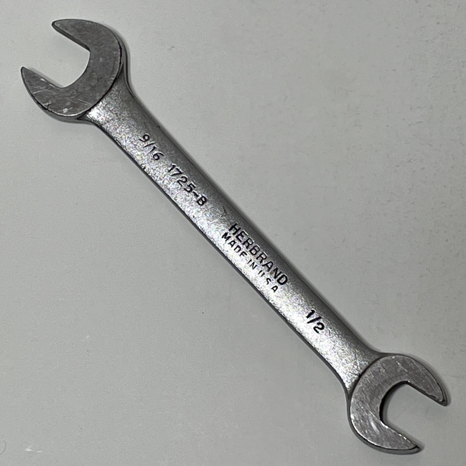 Herbrand 1/2″ x 9/16″ Wrench 1725-B Double Open End SAE Vintage USA Satin Chrome