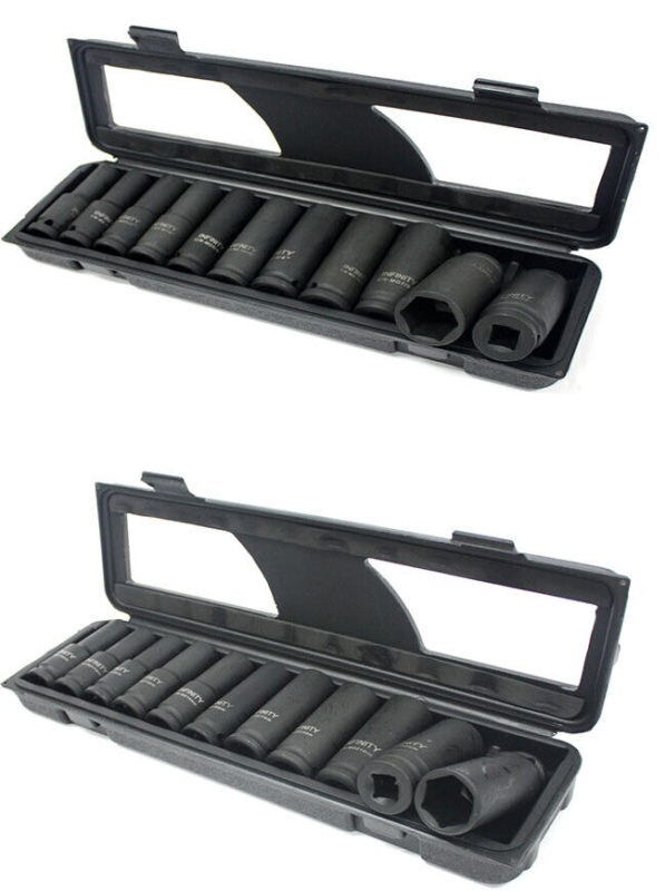 24pcs 1/2″ Dr. Deep Impact Socket Set SAE Metric Sockets 6pt.