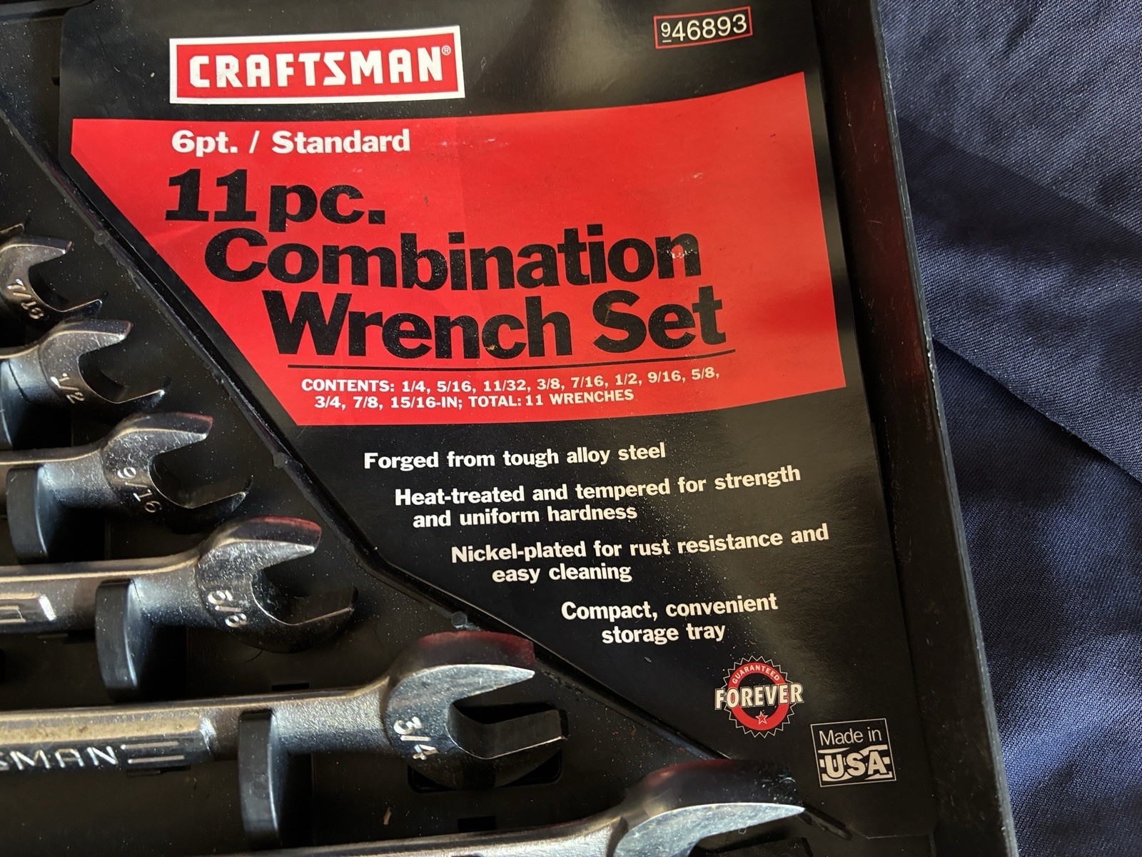 Sears Craftsman USA 11Pc 6pt Combination Wrench Set 46893 SAE 1/4” – 15/16”