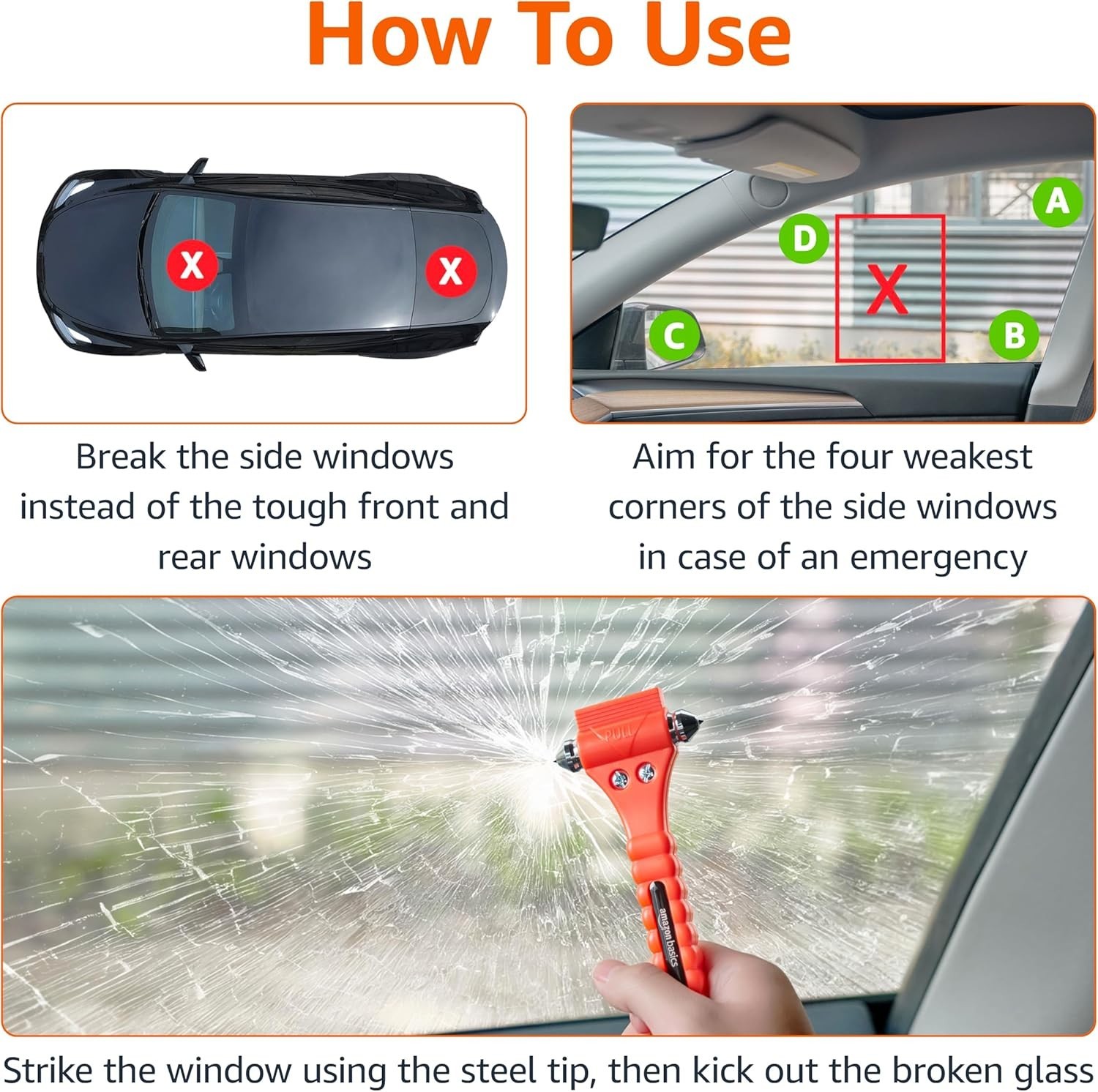 Auto Car Escape Tool, Car Window Glass Hammer Breaker and Seat Belt Cutter