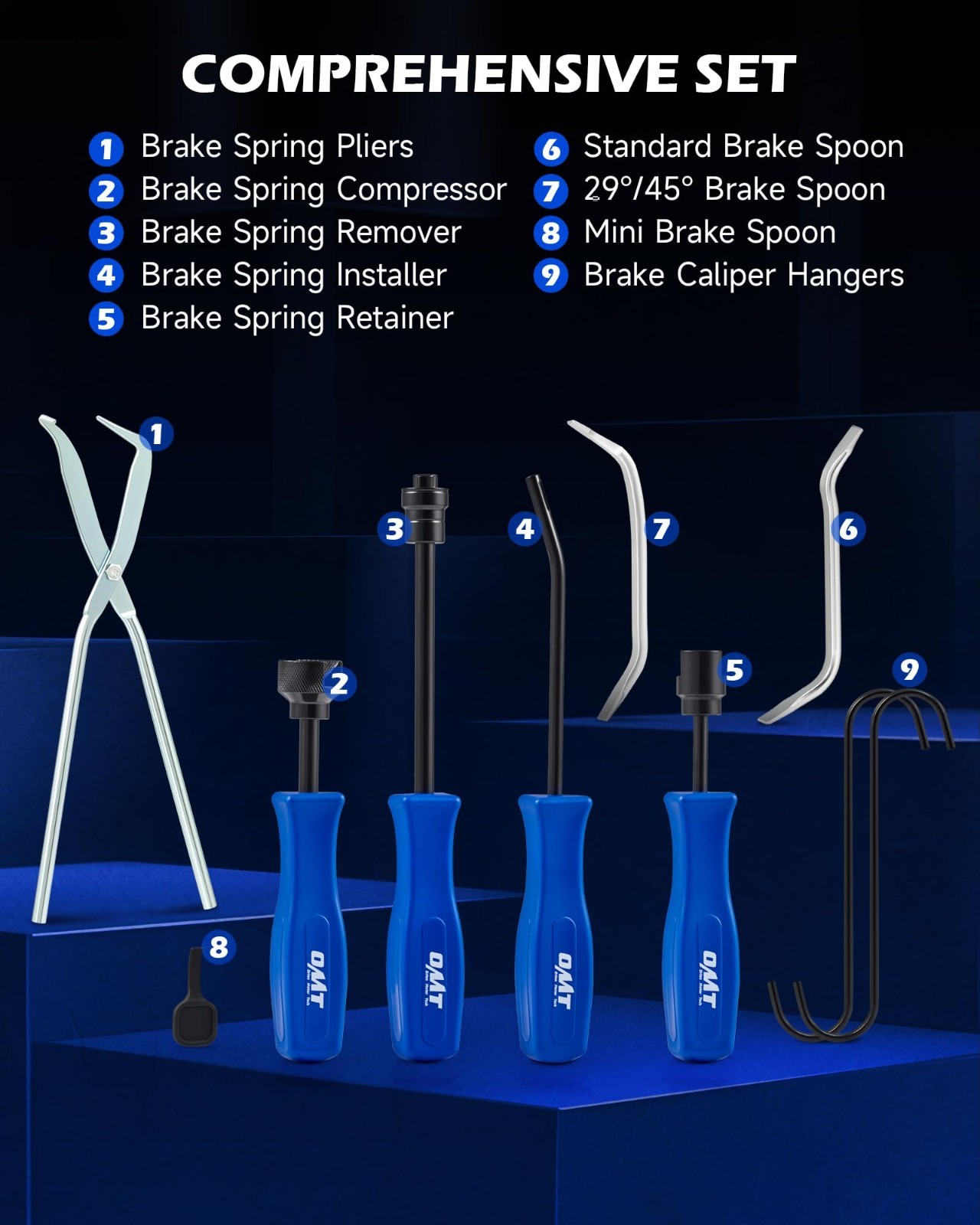 2-in-1 Brake Caliper Compression Tool Set, 32pc Disc & Drum Service Kit, 18 Adap
