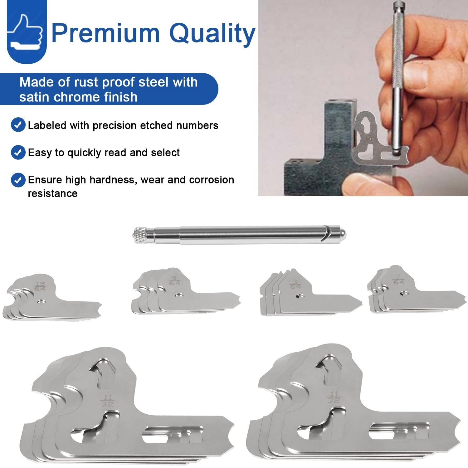 Radius Gauge Set25PCS 1/64-1/2 Stainless Steel Measuring Tool w Holder 3602-5021