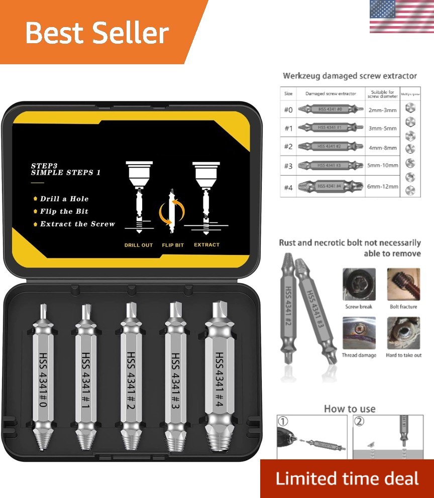 Versatile High-Speed Steel Screw Extractor Set – Professional 5-Pieces for DIY