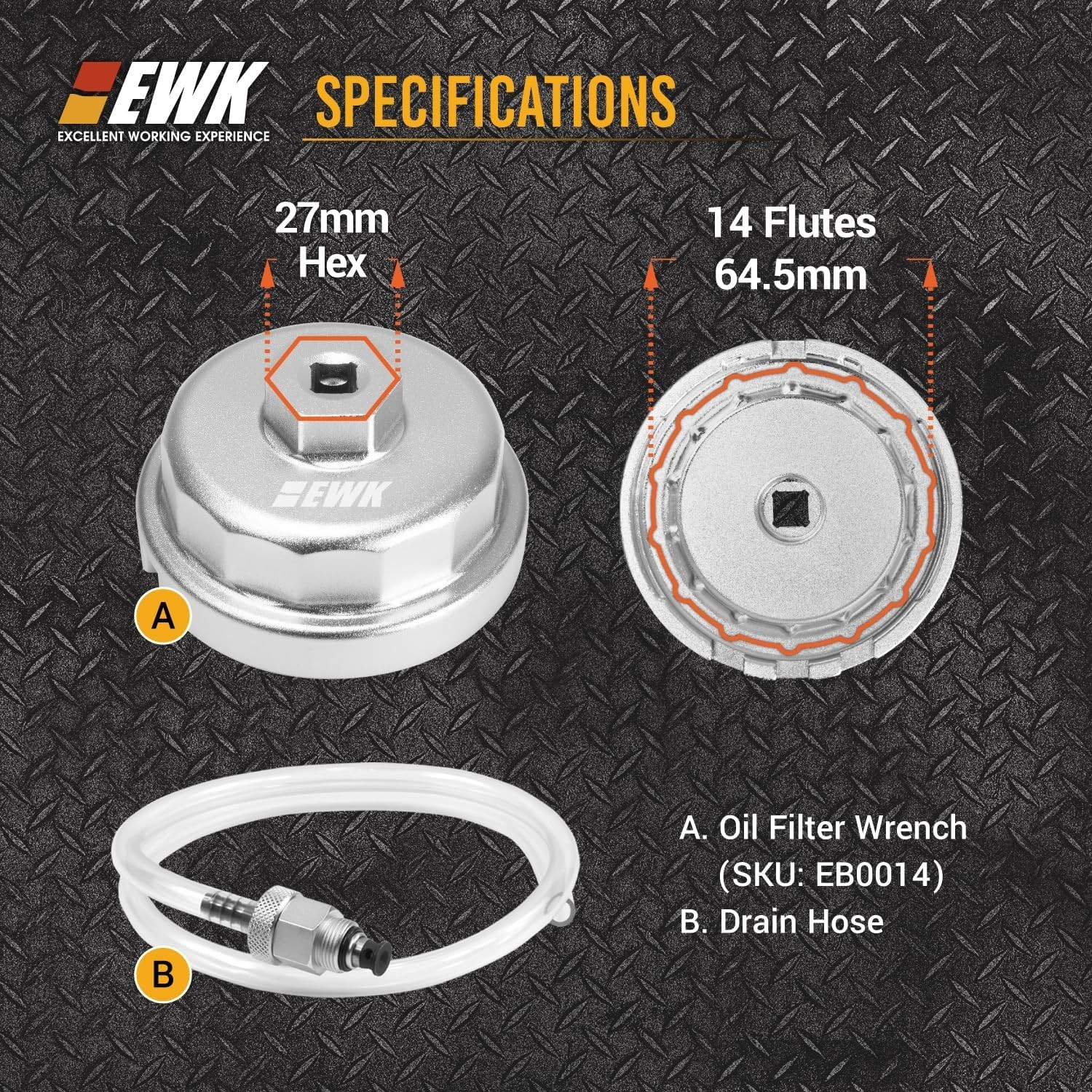 64mm Forged Aluminum Oil Filter Wrench with Drain Hose, Heavy-Duty Oil Change…