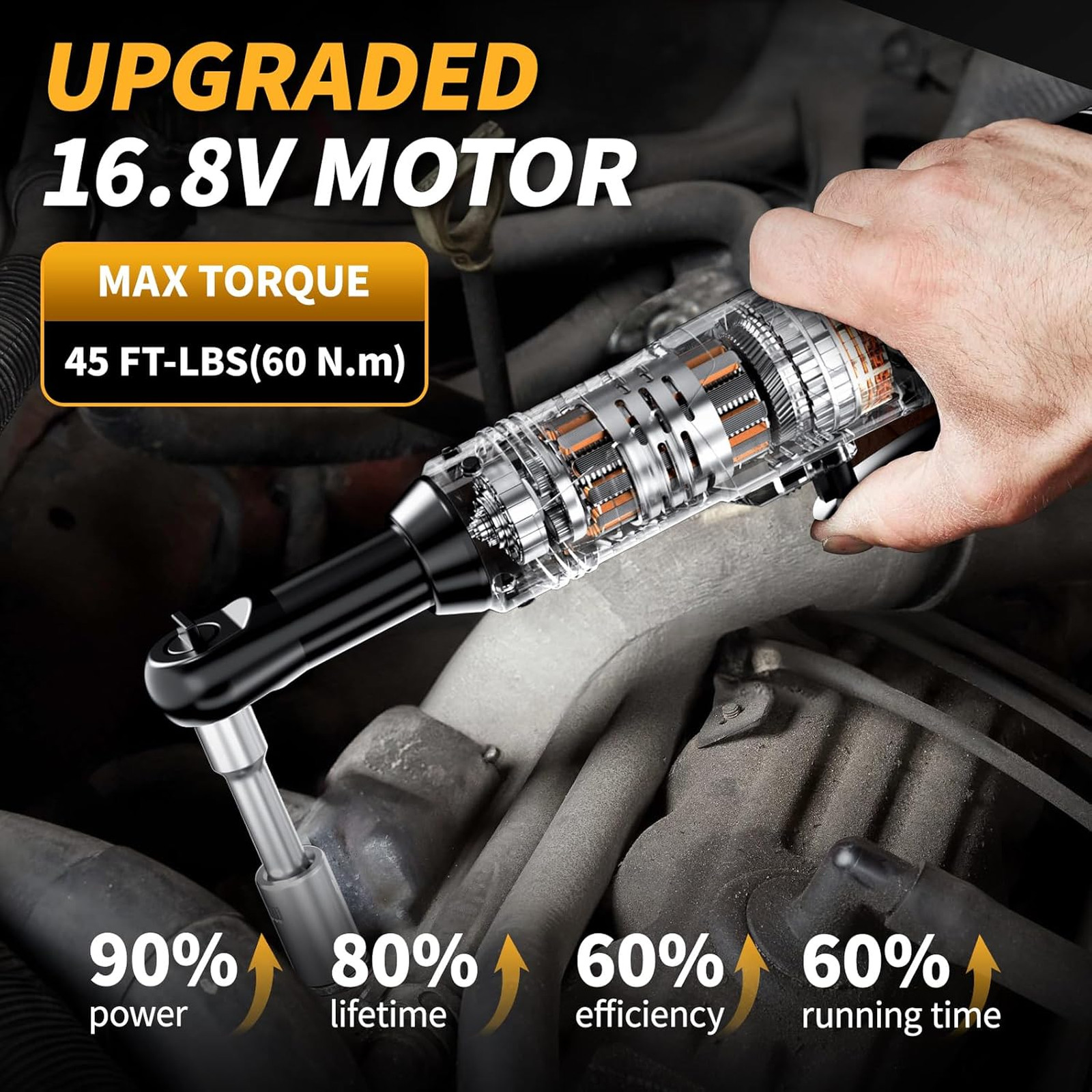 Cordless Electric Ratchet Wrench Set, 550RPM, 45Ft-lbs, 16.8V Extended cordless