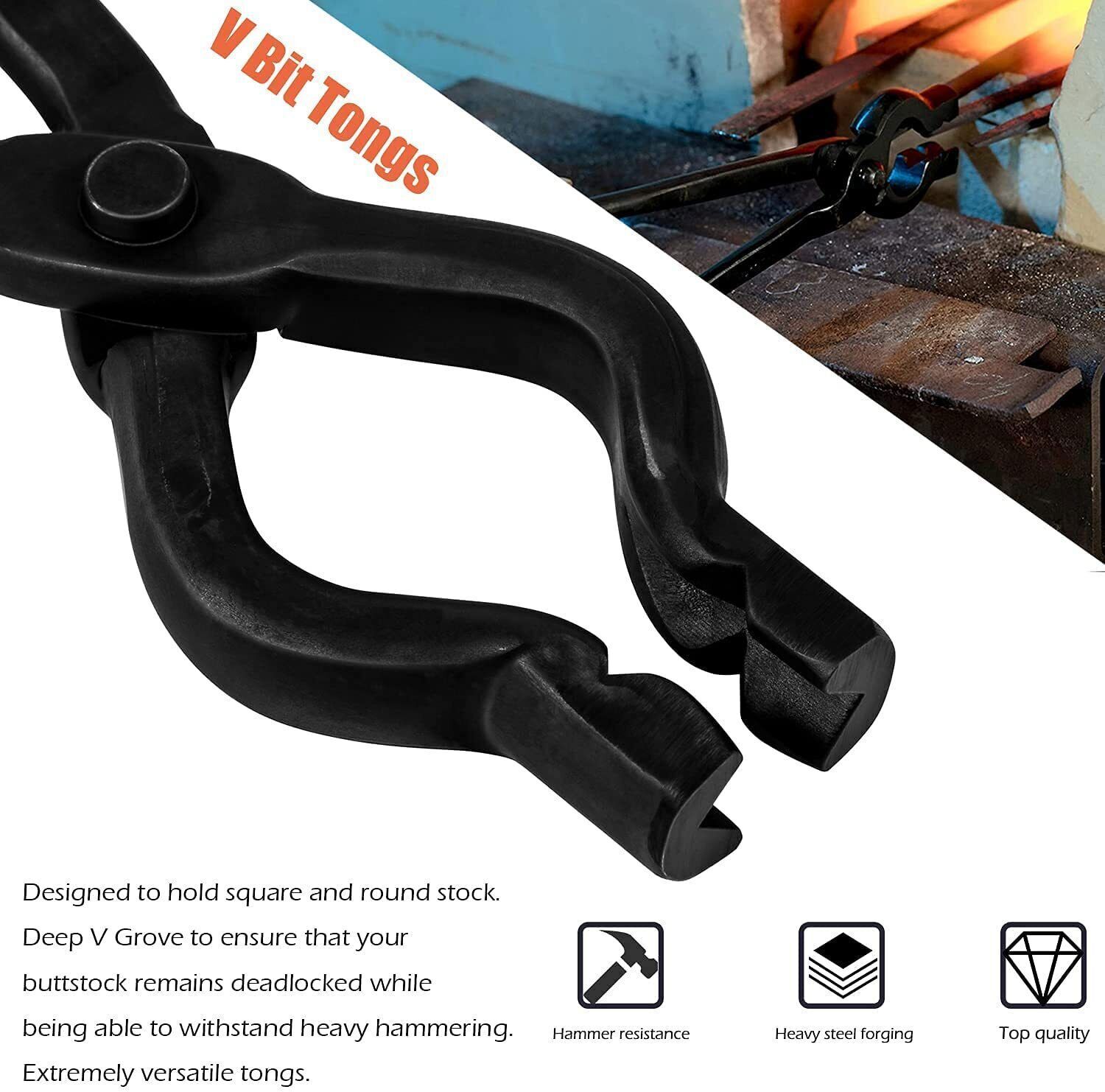 Blacksmith Tongs Wolf Jaw & V-bit Blacksmithing Set Forge Tools Knife making