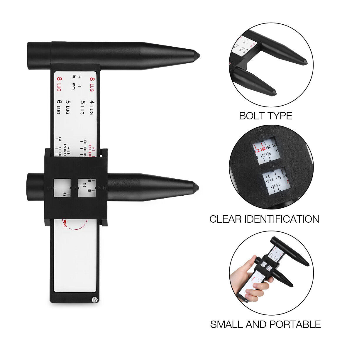 Wheel Bolt Stud Pattern Gauge Measurement 4 5 6 8 Lug Rims Holes Size Hand Tool❤