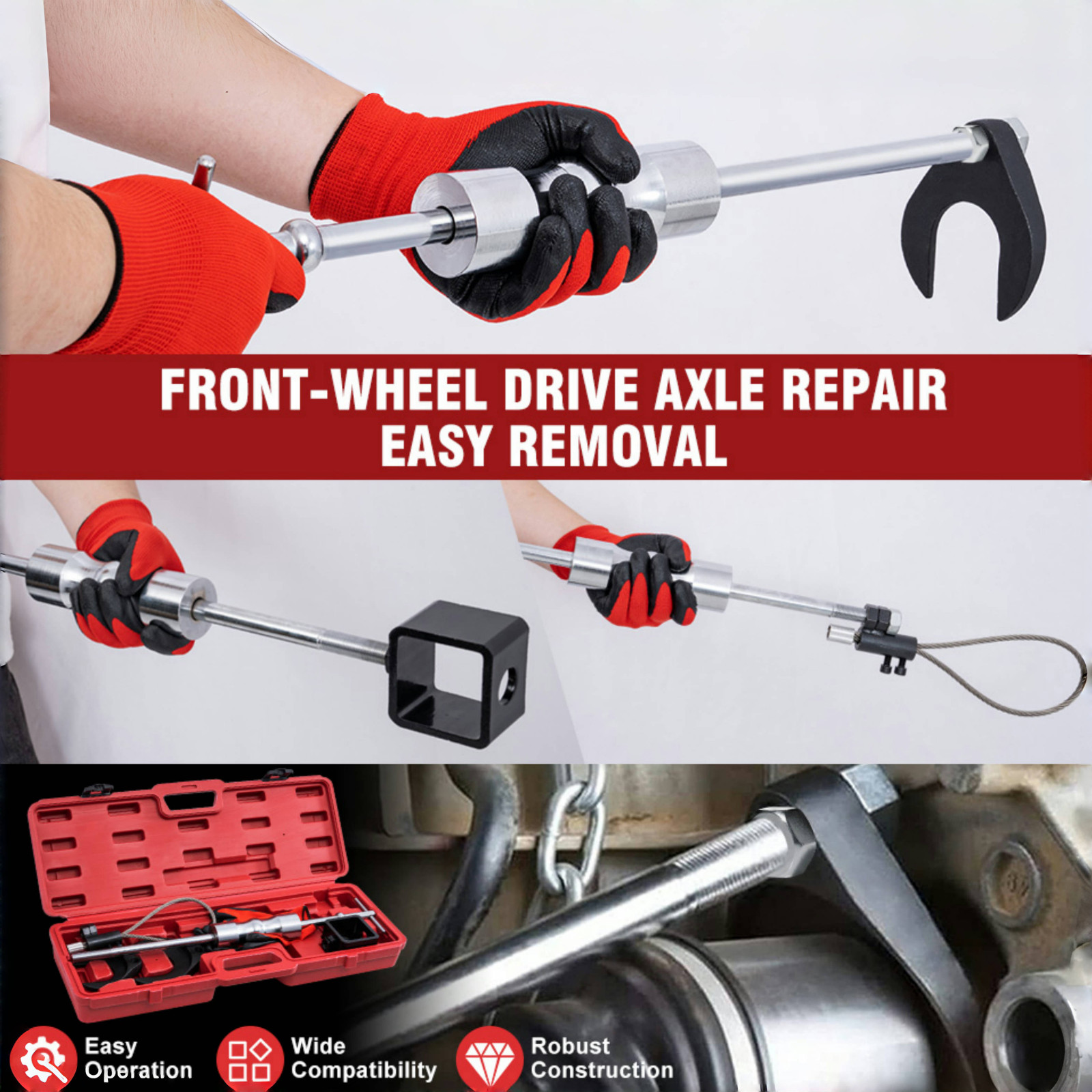 Universal CV Axle Puller Tool Kit w/ 63 & 48mm Forks 5/8″-18 Slide Hammer Adapte