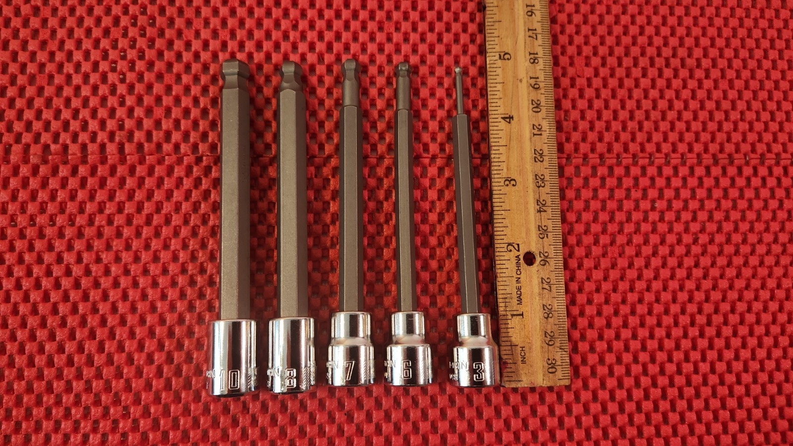 5 CRAFTSMAN METRIC LONG BALL END HEX BITS ON 3/8″ DRIVE SOCKETS