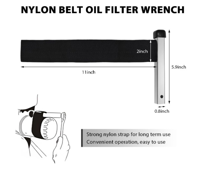 Nylon Strap Oil Filter Wrench, 1/2″ Drive Belt Type Wrench Silver & Black