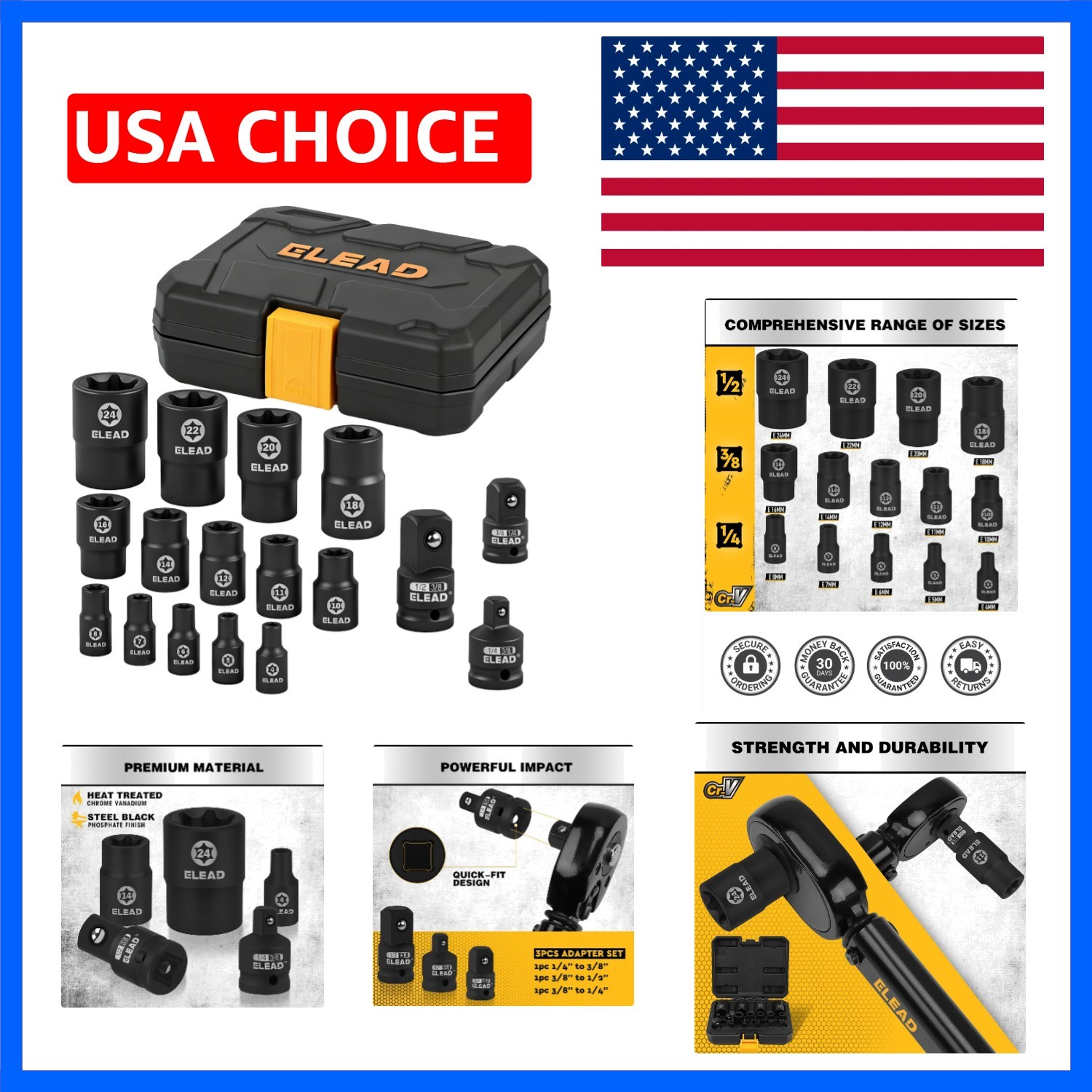 17-Piece Inverted E-Torx Socket Set – Impact Cr-V Steel E4 – E24 Star Female…