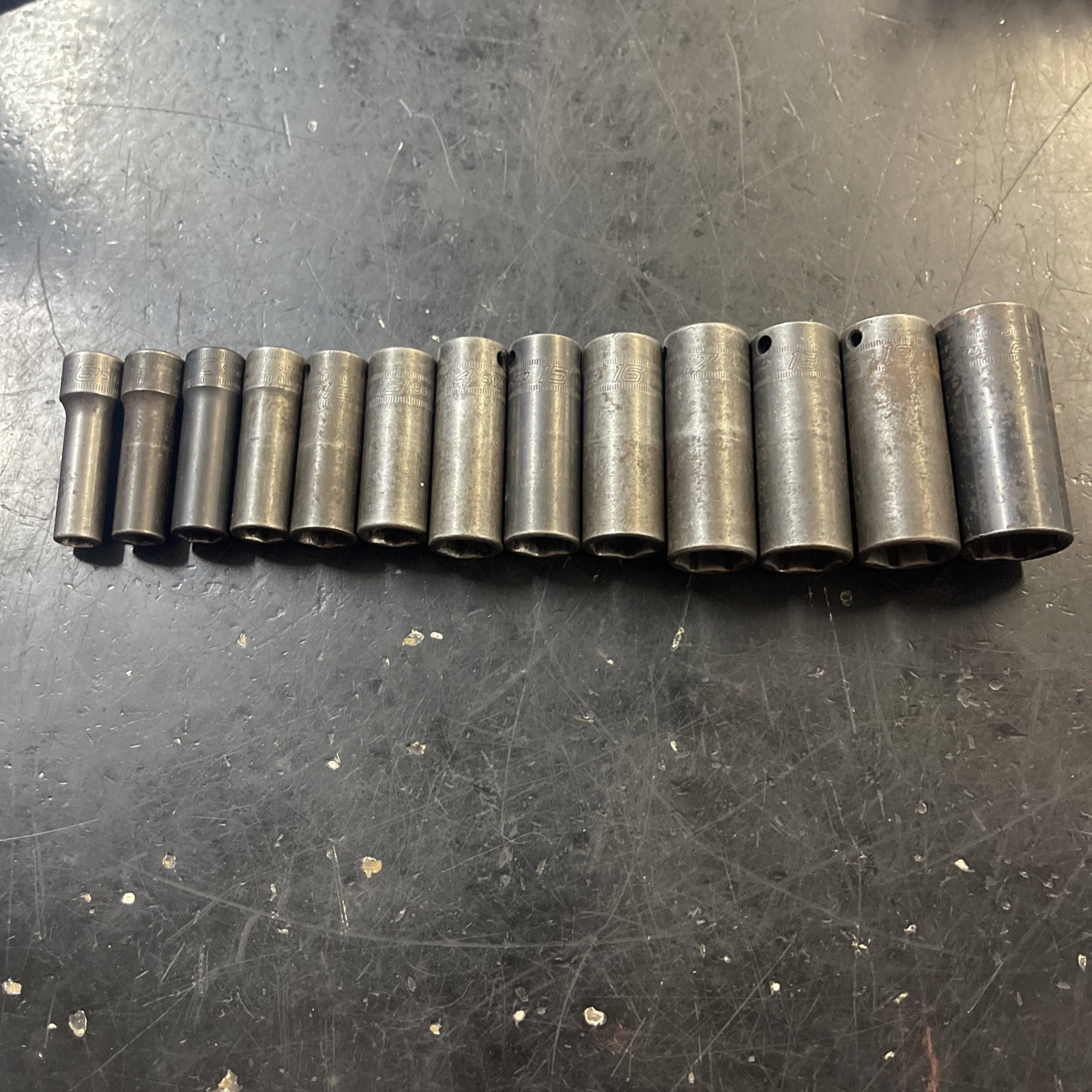 Snap-On 12 Pcs 3/8″ Dr 6pt Deep Impact Sockets 8-19mm + 21mm Missing 20mm