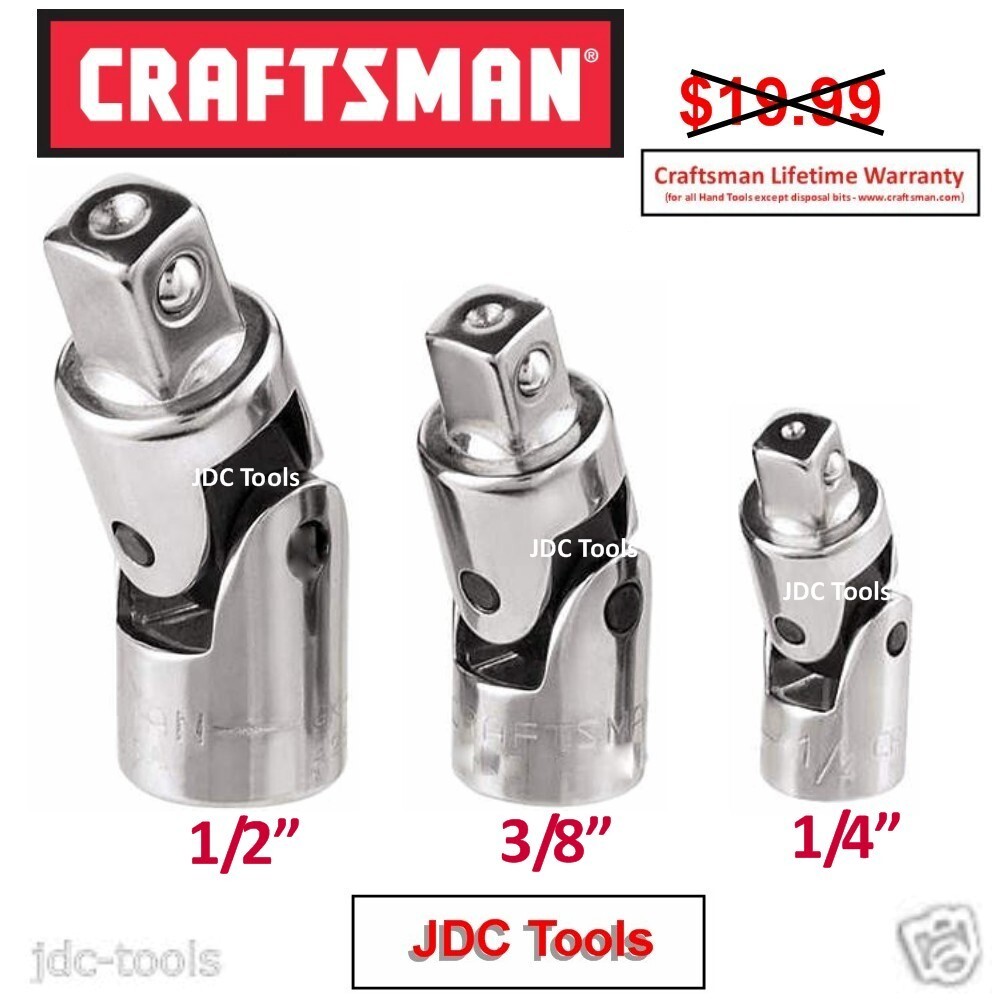 CRAFTSMAN 8pc 1/4 3/8 1/2 3/4 ratchet universal wobble flex adapter socket set