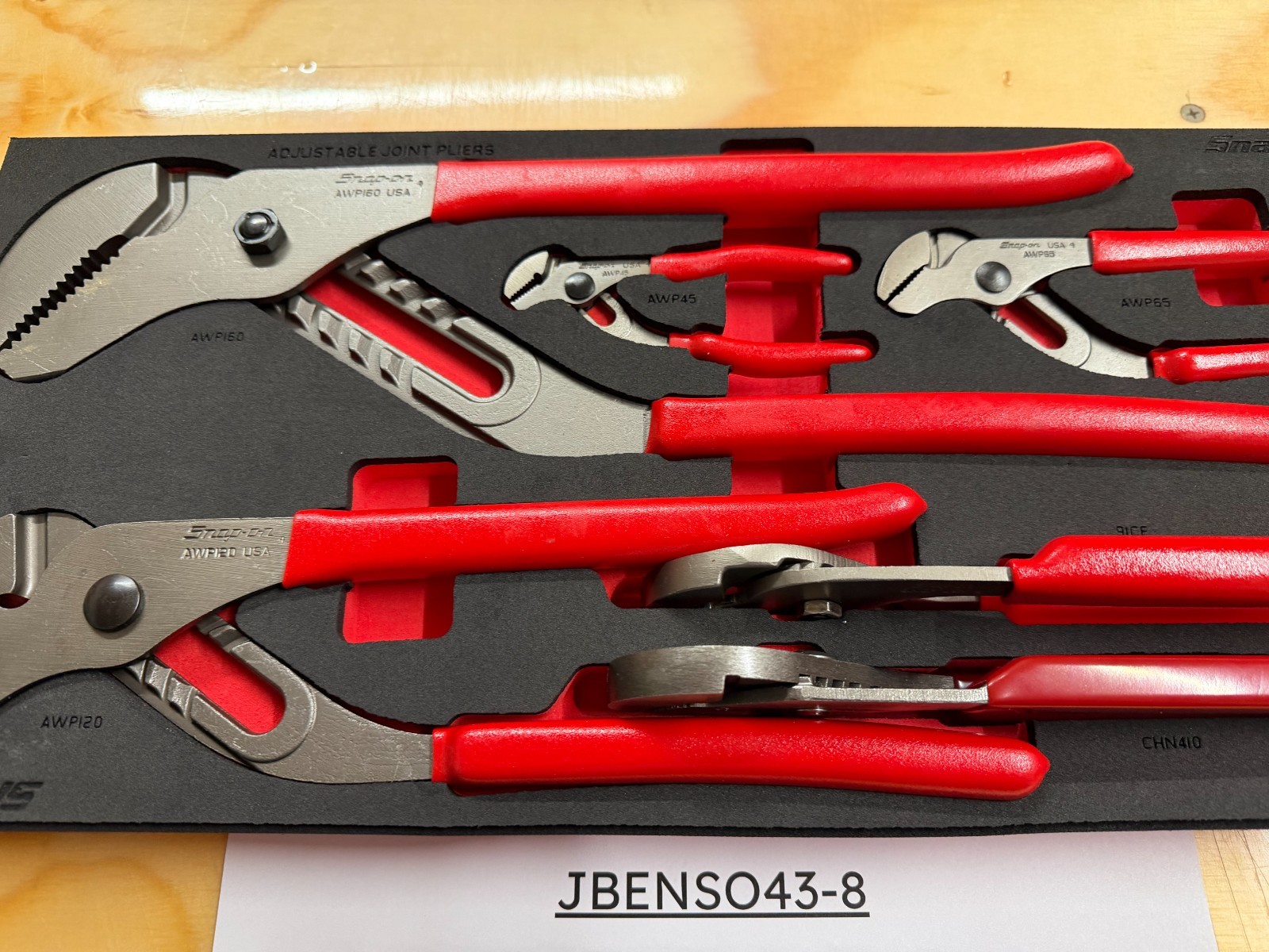 Snap-on Tools USA NEW RED 6pc Adjustable Joint Pliers Foam Set PLAJ600FR
