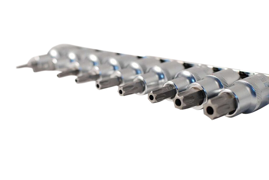 Selta Taiwan S2 9pc 1/2” Dr Torx Star Tamperproof Socket Bits with Hole:TP20-60