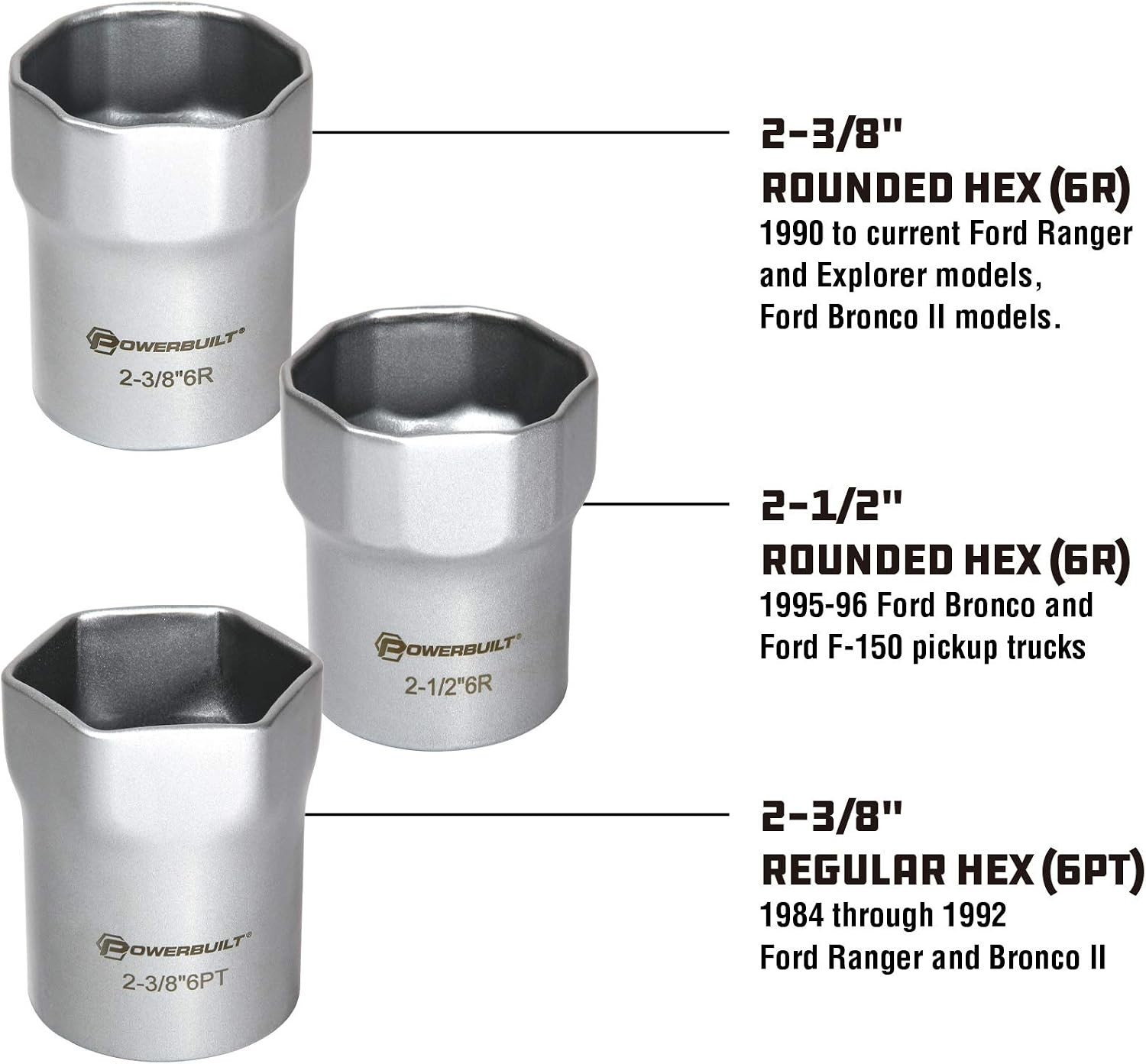 7-Piece Wheel Bearing Socket Set, Hex & Rounded Hex, Silver