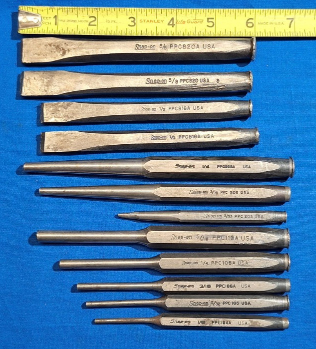 Snap-On 12 piece punch and chisel set PPC820A PPC110A PPC208A PPC108A PPC816A