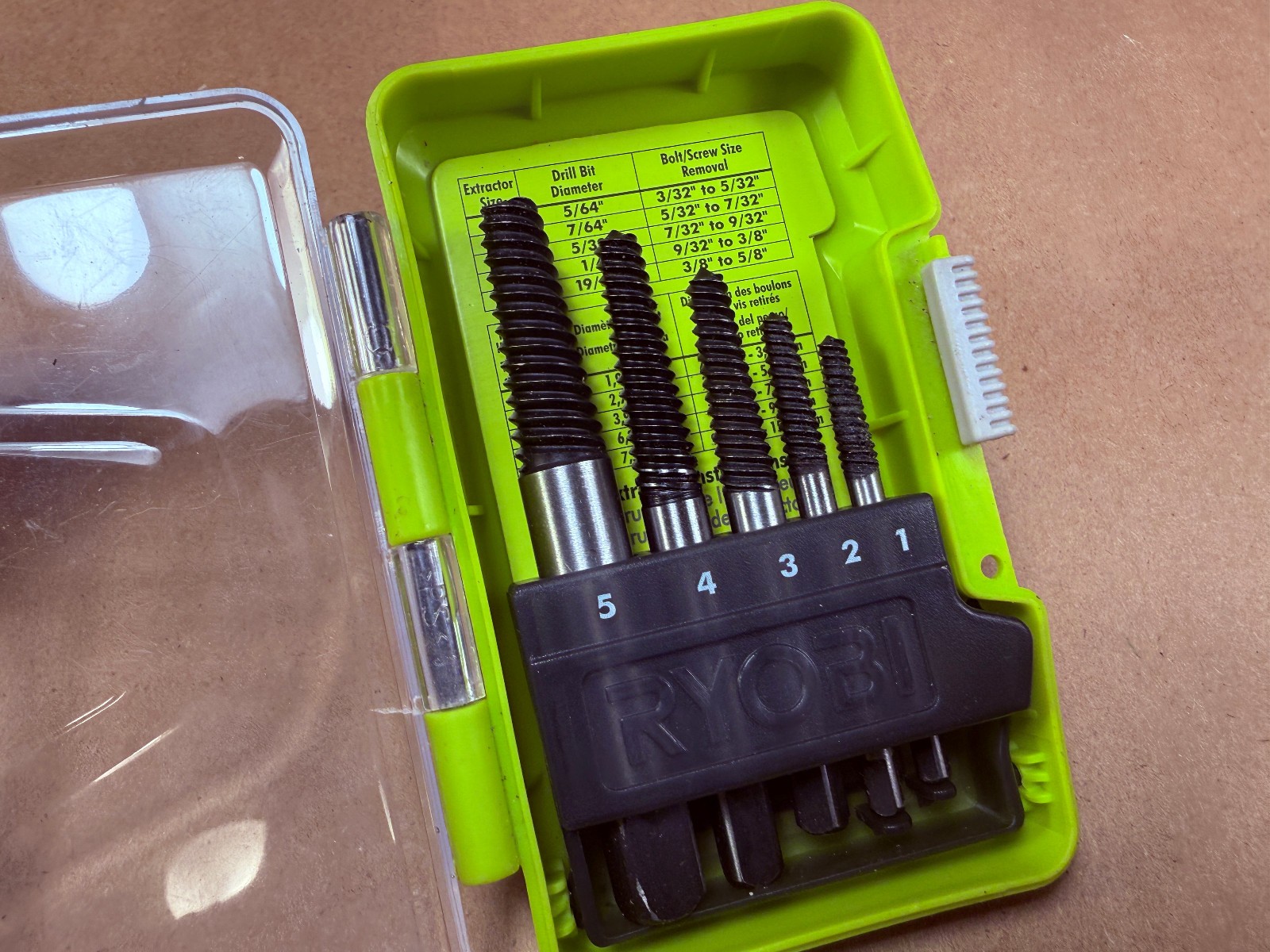 Lightly Used? – RYOBI Spiral Screw Extractor Set – 5 Piece A96SE51