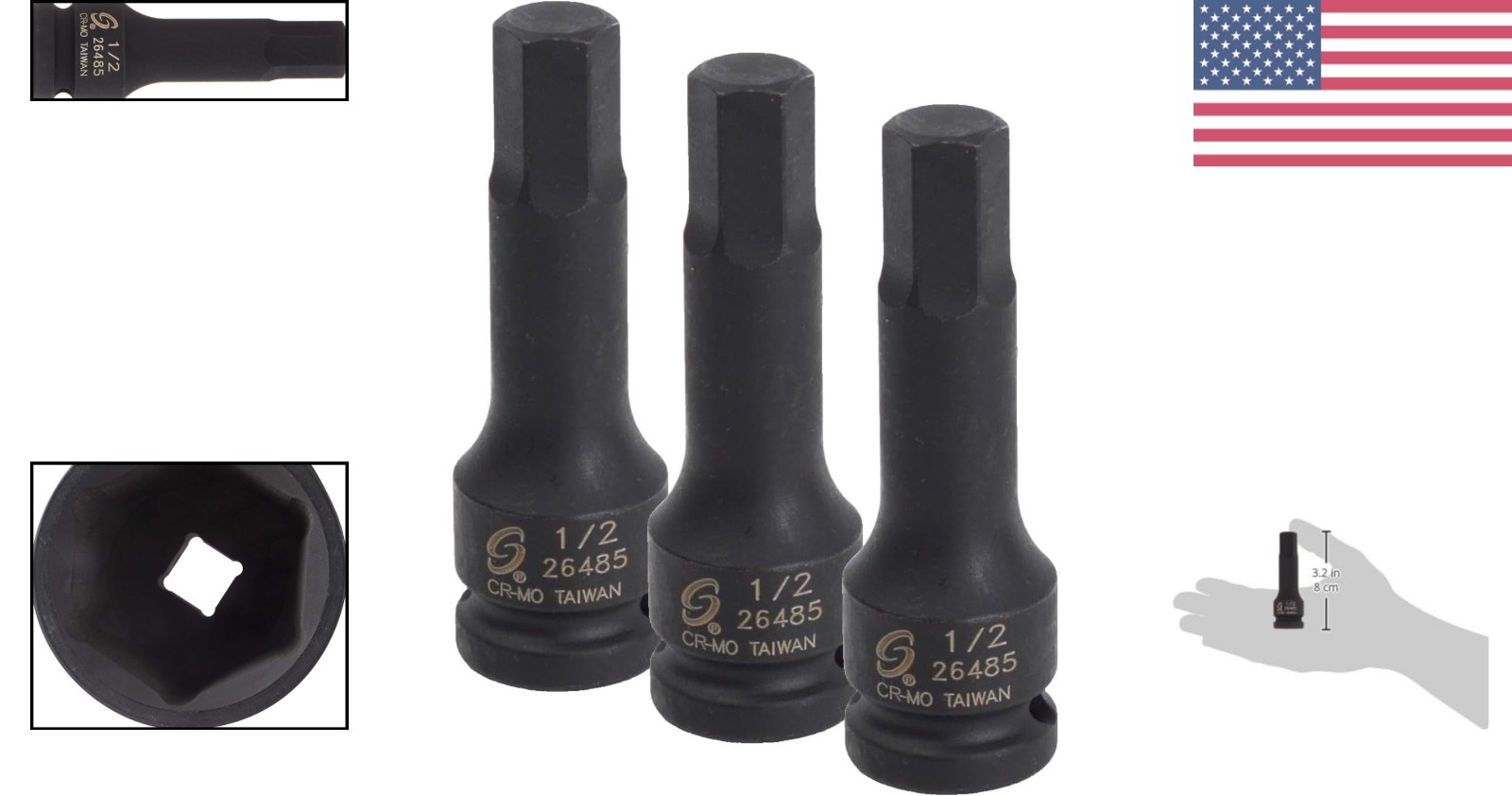 Precision Machined 1/2-Inch Drive Hex Impact Socket Set of 3 – ANSI Compliant