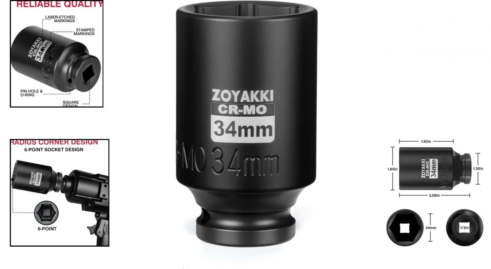 Chrome Molybdenum 1/2-Inch Drive 34 mm Deep Socket – Ultimate Grip & Durability