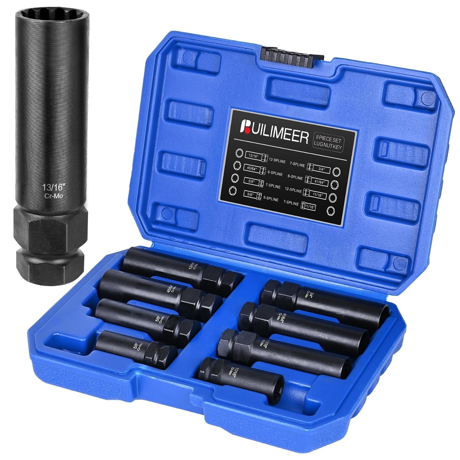 8-Piece Spline Lug Nut Socket Set for Effortless Removal – Durable and Portable