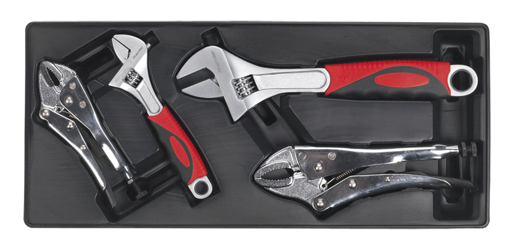 Sealey TBT04 Tool Tray with Locking Pliers & Adjustable Wrench Set 4pc