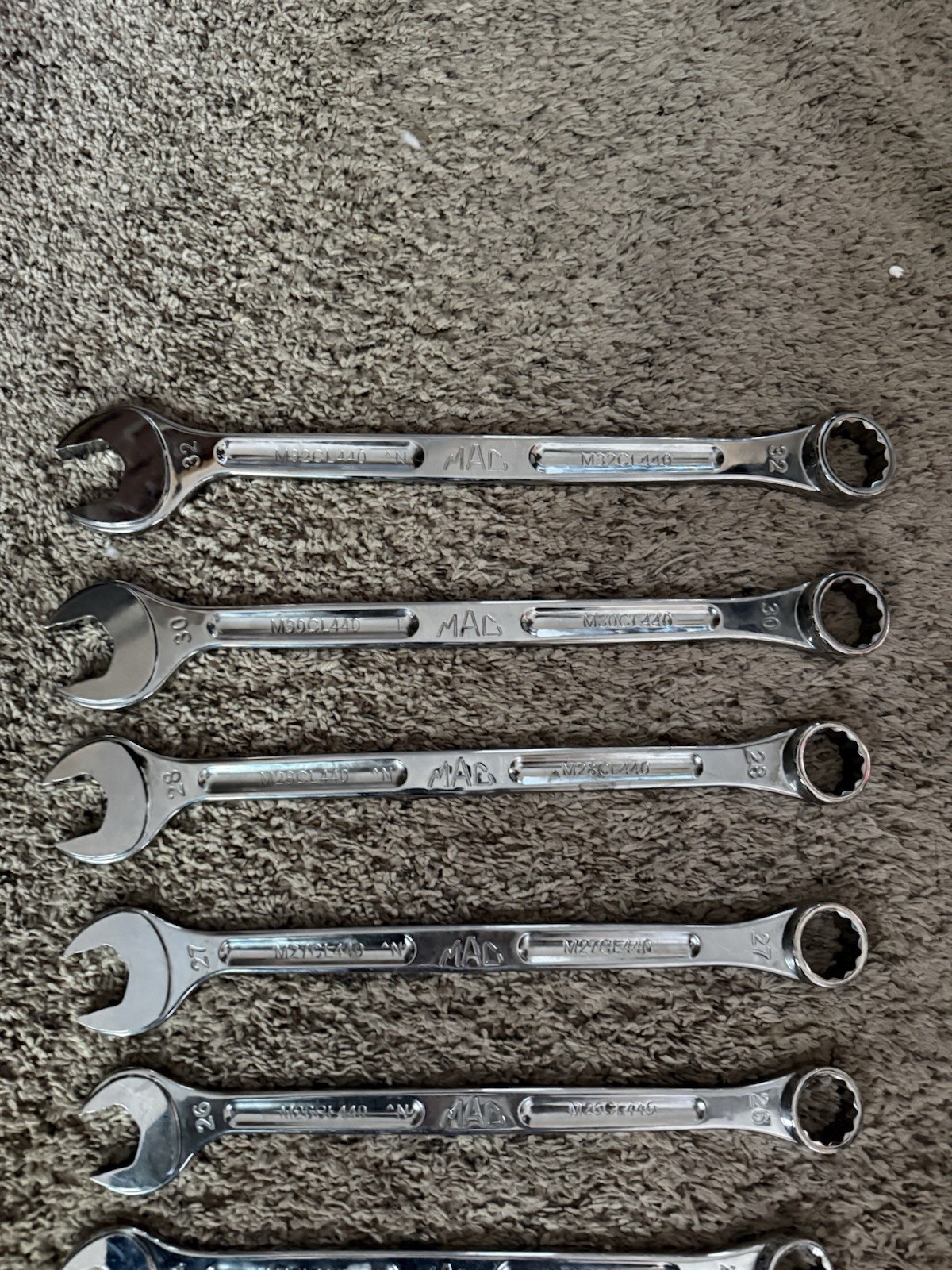 (9) Mac Precision Torque Metric Combo Wrenches 32,30,28,27,26,24,23,20,21 &20 MM