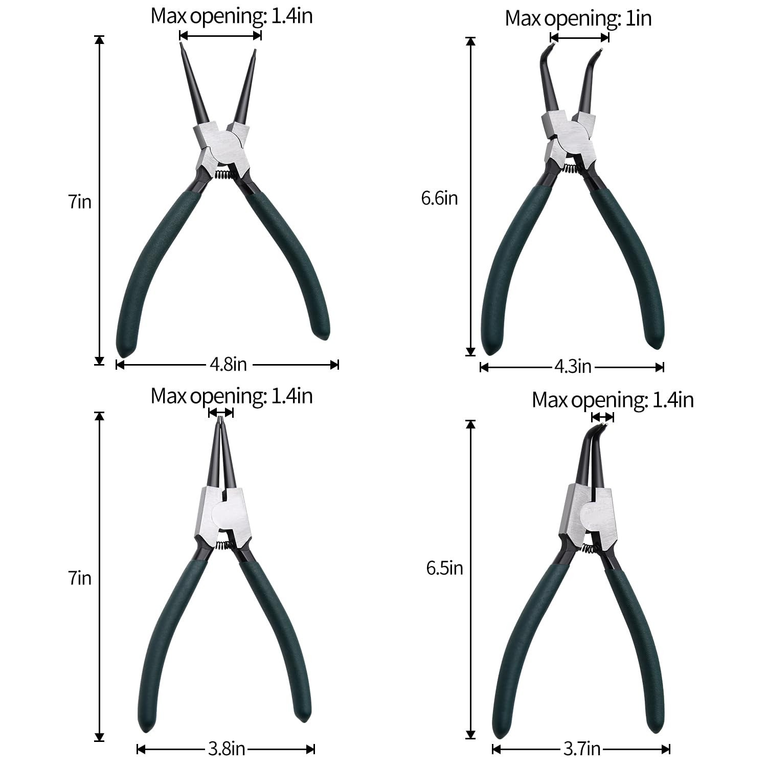 4pcs Snap Ring Pliers Set – 7″ Internal/External Circlip Kit, Heavy Duty Precisi