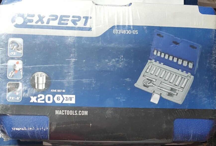 Expert E034830-US(Mac Tools) 20-PC. 3/8″ Drive Metric Socket Set 6-PT P6