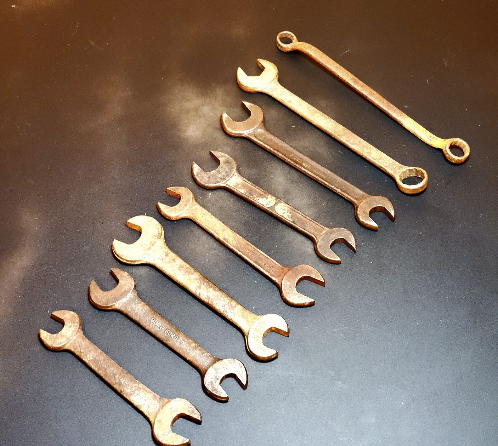 Vintage 20s-50s Open End Asst’d Wrenches Set of 8 Made in the USA Forged Steel