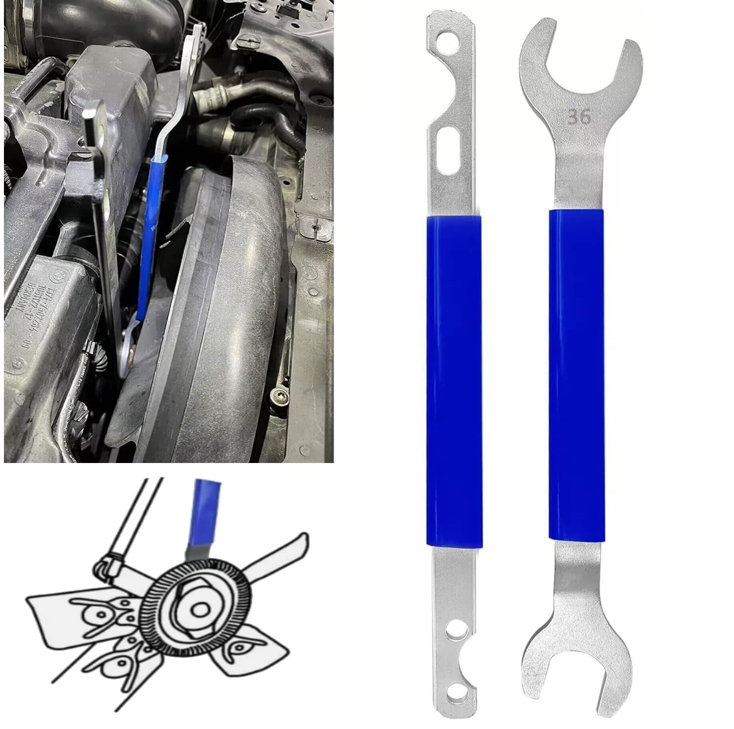 Fan Clutch Wrench Set 32mm & 36mm Wrenches Fan Clutch Removal Tool For BMW Ford