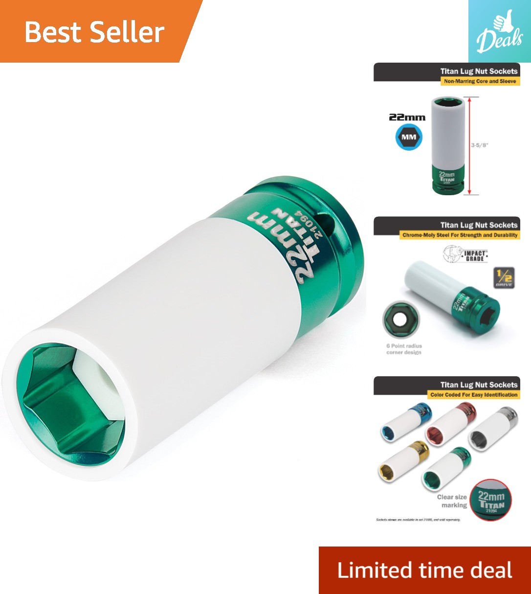 Efficient 1/2-Inch Drive 22mm Non-Marring Lug Nut Socket with Hollow Core Design