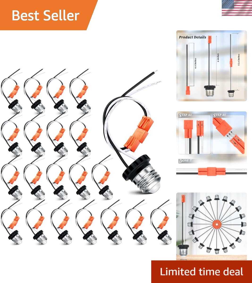 20 E26 Medium Base Pigtail Adapters – Quality LED Lighting Solution for Homes